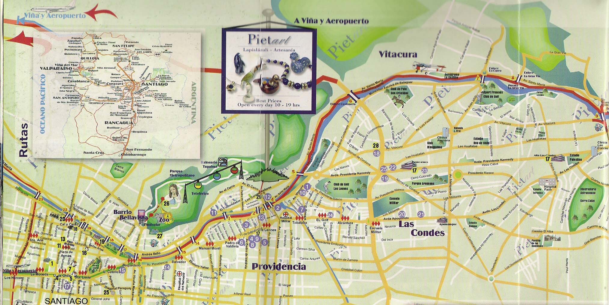 To See Map and Informations of Tourístic Part of Santiago